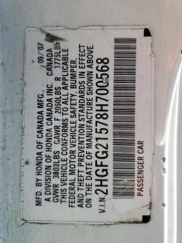 2HGFG21578H700568 - 2008 HONDA CIVIC SI WHITE photo 13