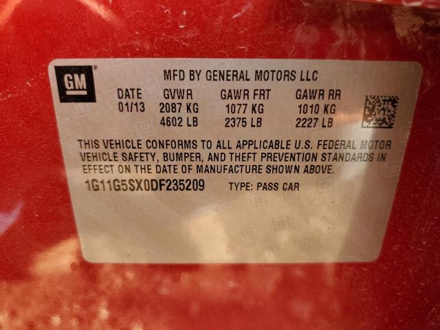 1G11G5SX0DF235209 - 2013 CHEVROLET MALIBU 3LT წითელი ფოტო 12