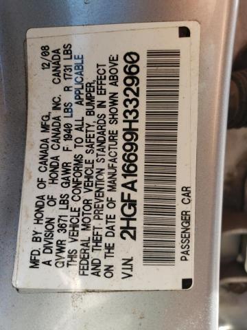 2HGFA16699H332960 - 2009 HONDA CIVIC LX-S فضي صورة 12