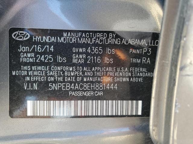 5NPEB4AC8EH881444 - 2014 HYUNDAI SONATA GLS SILVER photo 12