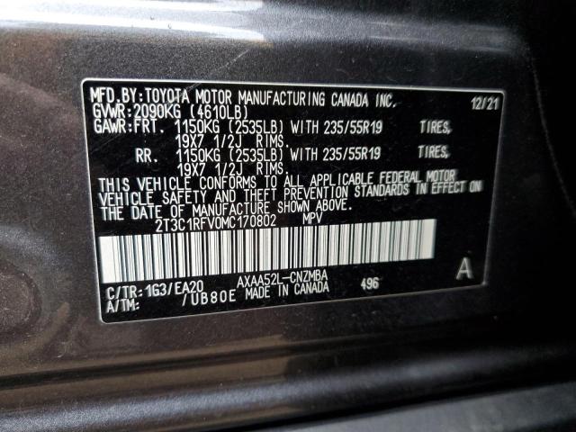 2T3C1RFV0MC170802 - 2021 TOYOTA RAV4 XLE PREMIUM GRAY photo 13