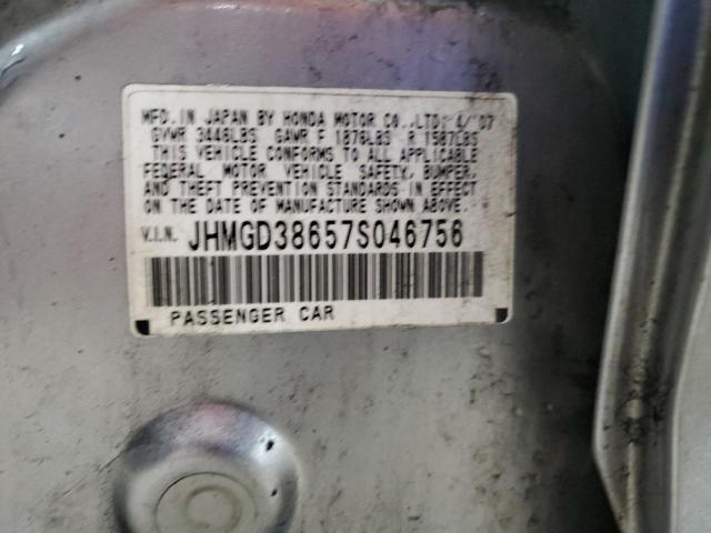 JHMGD38657S046756 - 2007 HONDA FIT S GRAY photo 12