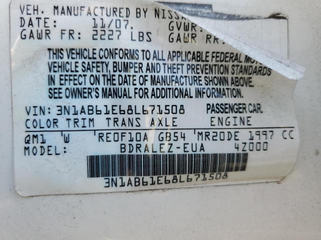 3N1AB61E68L671508 - 2008 NISSAN SENTRA 2.0 WHITE photo 12