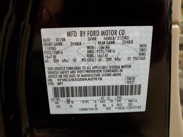 1FMCU93G59KA07618 - 2009 FORD ESCAPE XLT BLACK photo 12