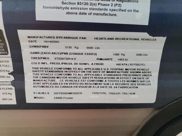 5SFPB2829ME452979 - 2021 HEART LAND PROWLER 白色 照片 10