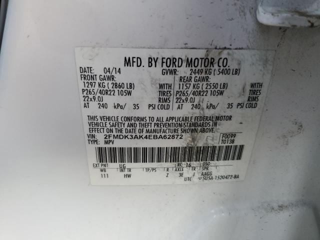 2FMDK3AK4EBA62872 - 2014 FORD EDGE SPORT WHITE photo 14