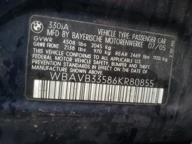 WBAVB33586KR80855 - 2006 BMW 330 I BLUE photo 12