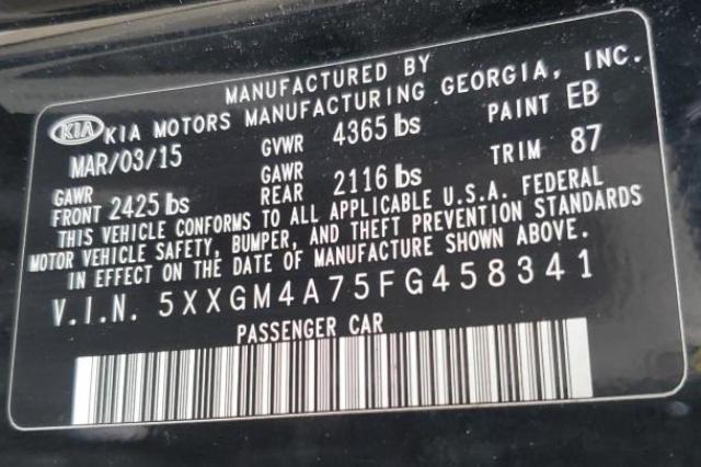 5XXGM4A75FG458341 - 2015 KIA OPTIMA EX LX BLACK photo 12