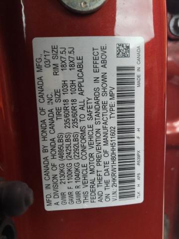 2HKRW1H80HH511602 - 2017 HONDA CR-V EXL RED photo 13