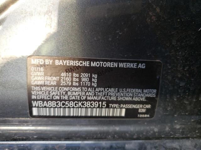 WBA8B3C58GK383915 - 2016 BMW 340 I Gris photo 12