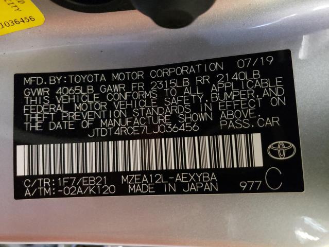 JTDT4RCE7LJ036456 - 2020 TOYOTA COROLLA XSE SILVER photo 12