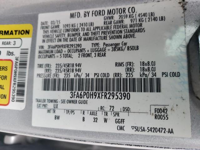 3FA6P0H9XFR295390 - 2015 FORD FUSION SE SILVER photo 12