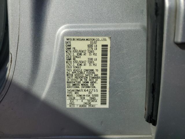 5N1AR18WX7C642755 - 2007 NISSAN PATHFINDER LE SILVER photo 13