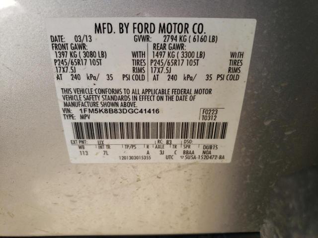 1FM5K8B83DGC41416 - 2013 FORD EXPLORER SILVER photo 12