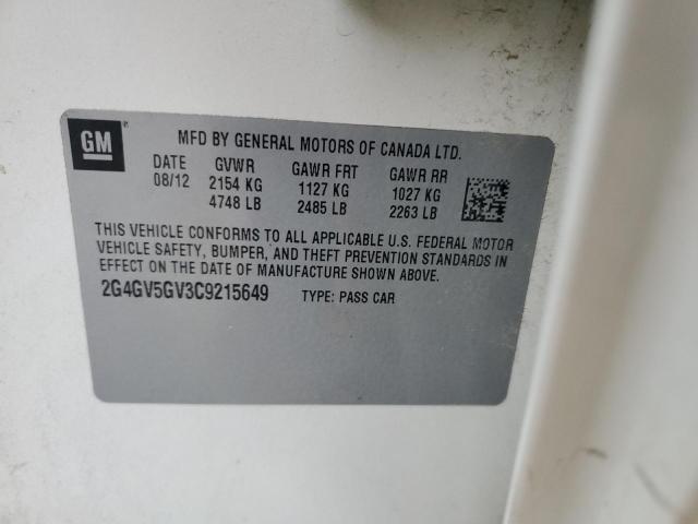 2G4GV5GV3C9215649 - 2012 BUICK REGAL GS WHITE photo 12