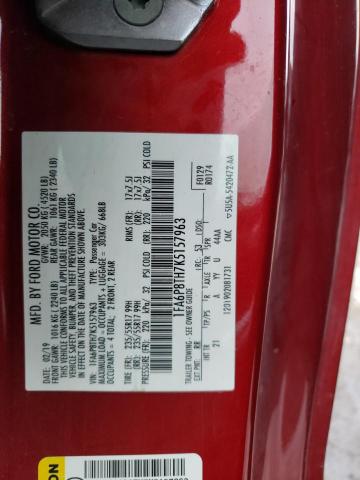 1FA6P8TH7K5157963 - 2019 FORD MUSTANG RED photo 12