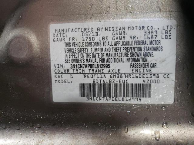 3N1CN7AP0EL812995 - 2014 NISSAN VERSA S GRAY photo 12