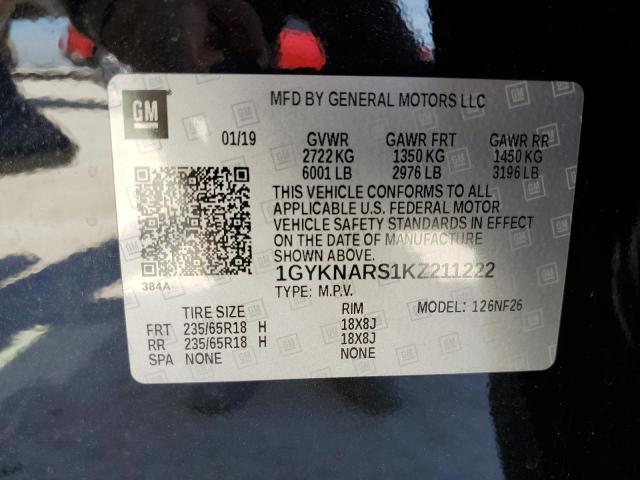 1GYKNARS1KZ211222 - 2019 CADILLAC XT5 შავი ფოტო 13