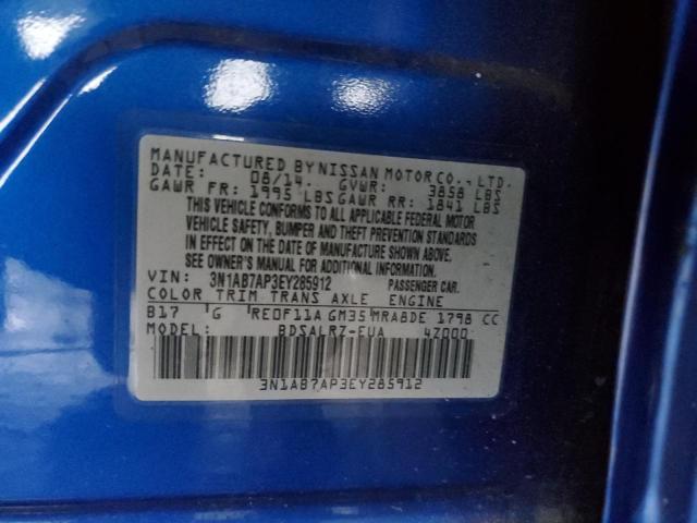 3N1AB7AP3EY285912 - 2014 NISSAN SENTRA S BLUE photo 12