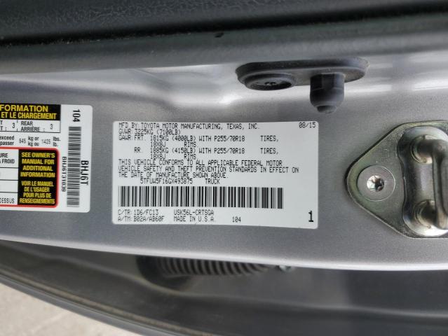 5TFUW5F16GX493875 - 2016 TOYOTA TUNDRA DOUBLE CAB SR/SR5 SILVER photo 12