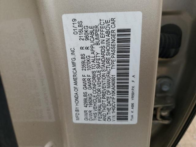 1HGCV1F10KA040601 - 2019 HONDA ACCORD LX TAN photo 13