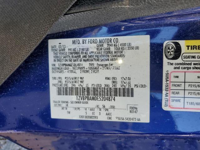 1ZVBP8AM0E5204874 - 2014 FORD MUSTANG BLUE photo 12