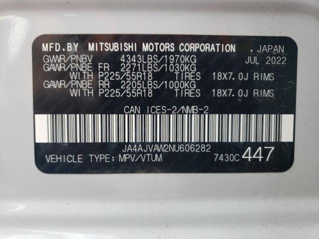 JA4AJVAW2NU606282 - 2022 MITSUBISHI RVR SE WHITE photo 14