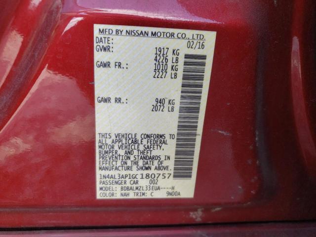 1N4AL3AP1GC180757 - 2016 NISSAN ALTIMA 2.5 RED photo 13