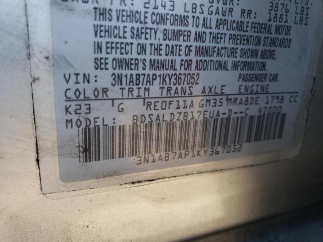 3N1AB7AP1KY367052 - 2019 NISSAN SENTRA S SILVER photo 12