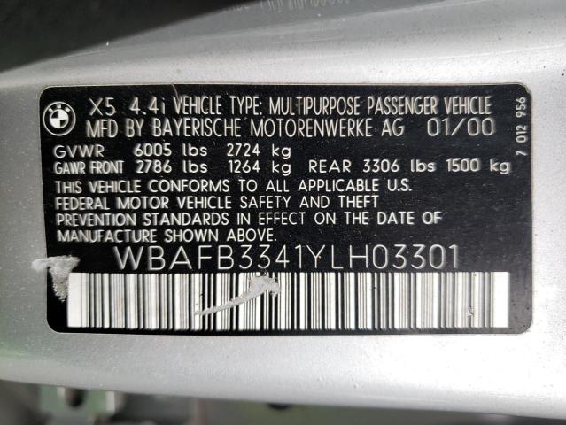 WBAFB3341YLH03301 - 2000 BMW X5 4.4I SILVER photo 14