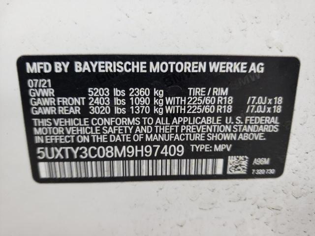 5UXTY3C08M9H97409 - 2021 BMW X3 SDRIVE30I WHITE photo 13