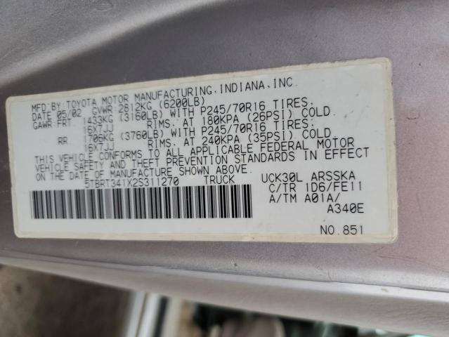 5TBRT341X2S311270 - 2002 TOYOTA TUNDRA ACCESS CAB 灰色 照片 12