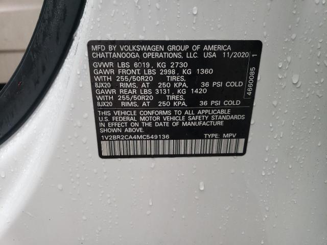 1V2BR2CA4MC549136 - 2021 VOLKSWAGEN ATLAS SEL WHITE photo 13