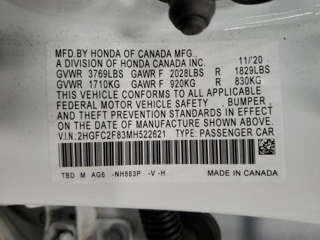 2HGFC2F83MH522621 - 2021 HONDA CIVIC SPORT Ağ foto 13