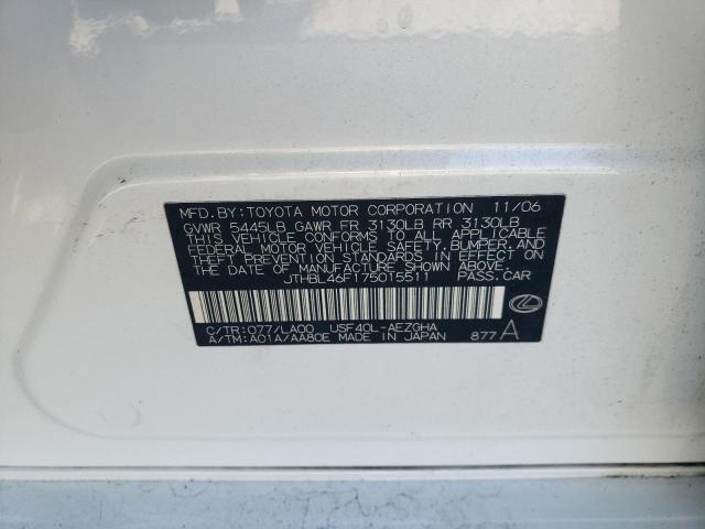 JTHBL46F175015511 - 2007 LEXUS LS 460 WHITE photo 12