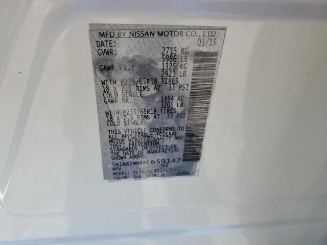 5N1AR2MN4FC659147 - 2015 NISSAN PATHFINDER S WHITE photo 13