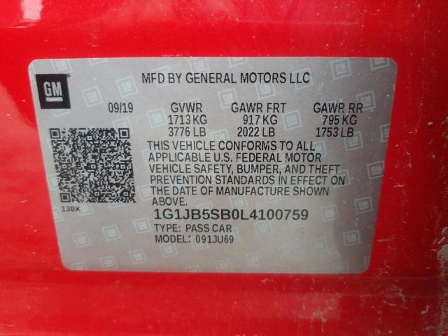 1G1JB5SB0L4100759 - 2020 CHEVROLET SONIC LS 红色 照片 13