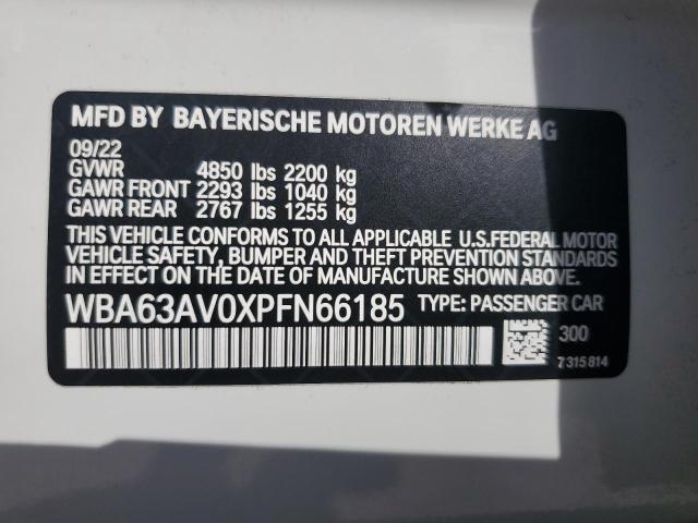 WBA63AV0XPFN66185 - 2023 BMW 430I GRAN COUPE WHITE photo 12