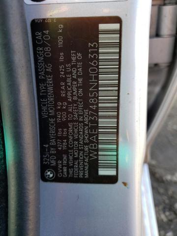 WBAET37485NH06313 - 2005 BMW 325 I SILVER photo 12