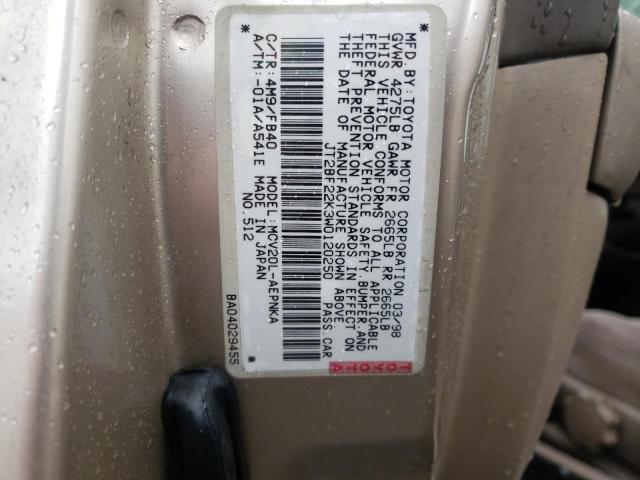 JT2BF22K3W0120250 - 1998 TOYOTA CAMRY CE GOLD photo 12