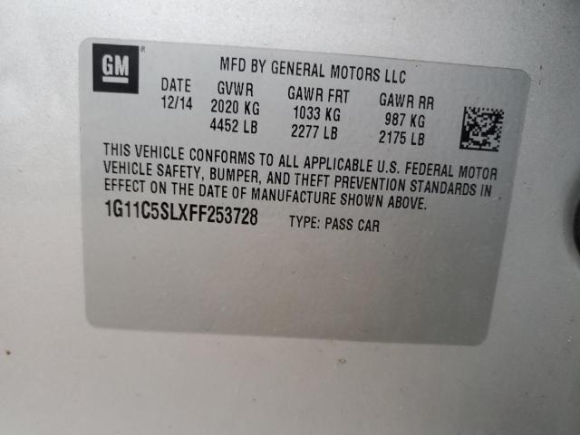 1G11C5SLXFF253728 - 2015 CHEVROLET MALIBU 1LT 银色 照片 12