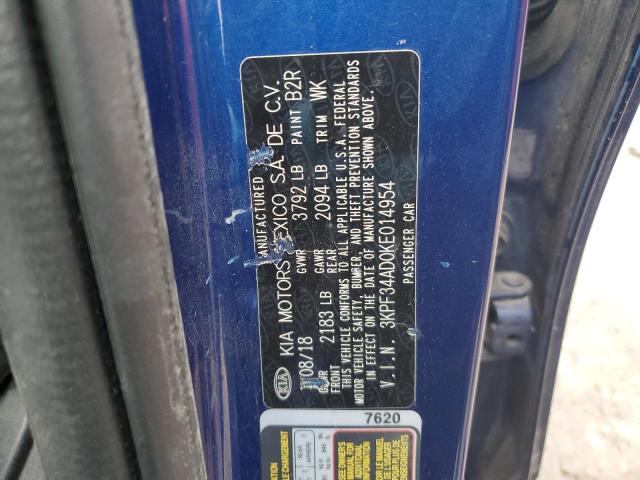 3KPF34AD0KE014954 - 2019 KIA FORTE GT LINE BLUE photo 12