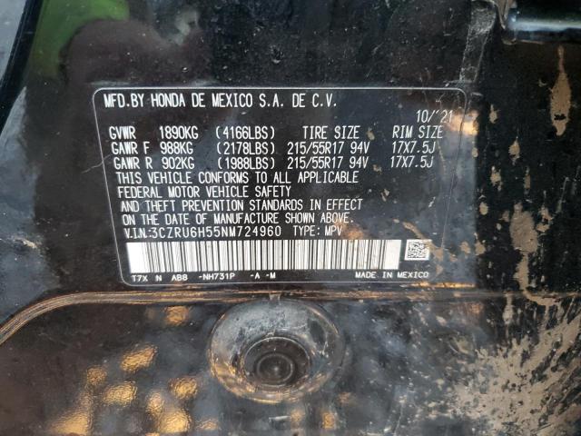 3CZRU6H55NM724960 - 2022 HONDA HR-V EX BLACK photo 14