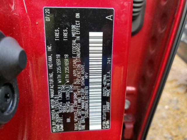 5TDGZRBH3LS519010 - 2020 TOYOTA HIGHLANDER XLE მუქწითელი ფოტო 13