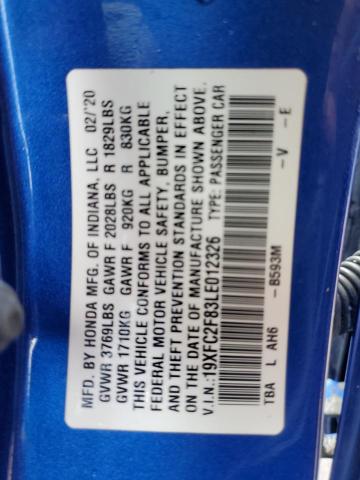 19XFC2F83LE012326 - 2020 HONDA CIVIC SPORT 蓝色 照片 12