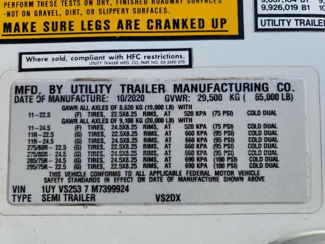 1UYVS2537M7399924 - 2021 UTILITY TRAILER WHITE photo 10