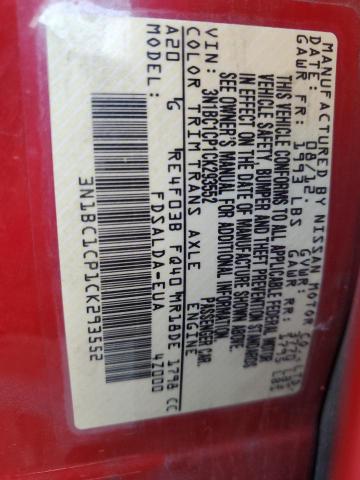 3N1BC1CP1CK293552 - 2012 NISSAN VERSA S RED photo 12