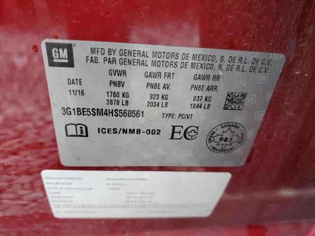 3G1BE5SM4HS560561 - 2017 CHEVROLET CRUZE LT RED photo 12