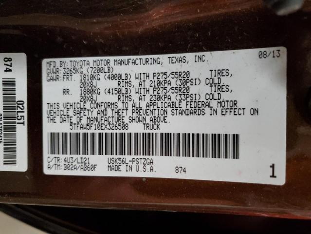 5TFAW5F10EX326508 - 2014 TOYOTA TUNDRA CREWMAX PLATINUM 棕色 照片 12