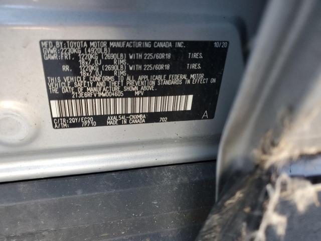 2T3E6RFV1MW004605 - 2021 TOYOTA RAV4 XSE SILVER photo 12